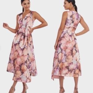 Kay Unger Dress Lani midi sleeveless pink / lavender,floral size 4
